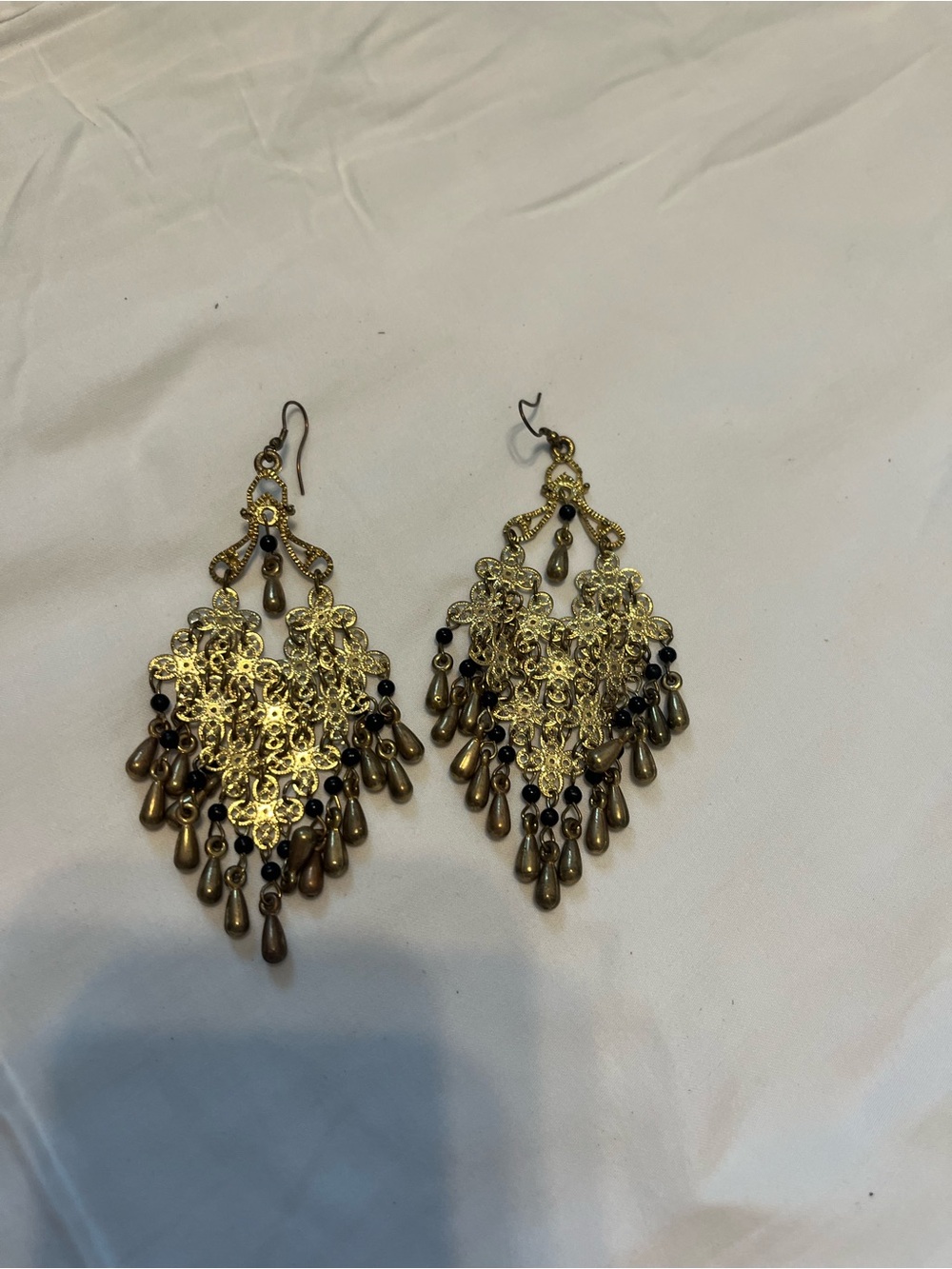 Gold Filigree Teardrop Chandelier Earrings - Women Jewelry